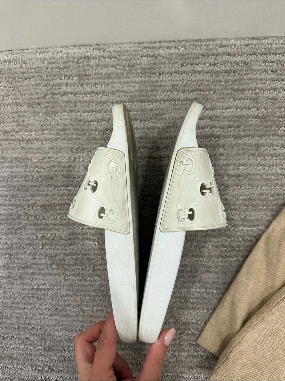 Gucci White Slide Sandals